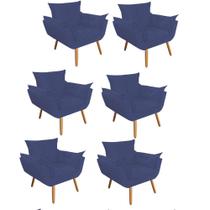 Kit 06 Poltrona Cadeira Decorativa Opala Sala de Estar Recepção Consultório Escritório Suede Azul Marinho - Damaffê Móveis