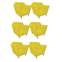 Kit 06 Poltrona Cadeira Decorativa Ster com Capitone Sala de Estar Recepção Escritório Suede Amarelo - Damaffê Móveis