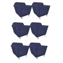Kit 06 Poltrona Cadeira Decorativa Ster com Capitone Sala de Estar Recepção Escritório Suede Azul Marinho - KDAcanto Móveis