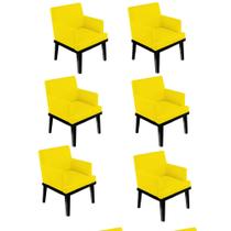 Kit 06 Poltrona Cadeira Decorativa Vitória Pés Madeira Sala de Estar Recepção Escritório Consultório material sintético Amarelo - KDAcanto Móveis