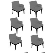 Kit 06 Poltrona Cadeira Decorativa Vitória Pés Madeira Sala de Estar Recepção Escritório Consultório material sintético Cinza - Damaffê Móveis