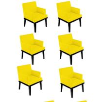 Kit 06 Poltrona Cadeira Decorativa Vitória Pés Madeira Sala de Estar Recepção Escritório Consultório Suede Amarelo - KDAcanto Móveis