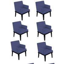 Kit 06 Poltrona Cadeira Decorativa Vitória Pés Madeira Sala de Estar Recepção Escritório Consultório Suede Azul Marinho - KDAcanto Móveis