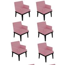 Kit 06 Poltrona Cadeira Decorativa Vitória Pés Madeira Sala de Estar Recepção Escritório Consultório Suede Rosê - Damaffê Móveis