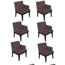Kit 06 Poltrona Cadeira Decorativa Vitória Pés Madeira Sala de EstarEstar Recepção Escritório Tecido Sintético Marrom - KDAcanto Móveis