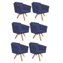 Kit 06 Poltrona Cadeira Decorativa Win Base Giratória Sala de Estar Recepção Escritório Suede Azul Marinho - Damaffê Móveis