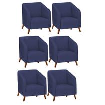 Kit 06 Poltrona Cadeira Lotus Decorativa Recepção Sala De Estar Suede Azul Marinho - DAMAFFÊ MÓVEIS