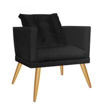 Kit 06 Poltrona Cadeira Lucia Confort Com almofada Sala Recepção Escritório Pé Caramelo material sintético Preto - KDAcanto Móveis