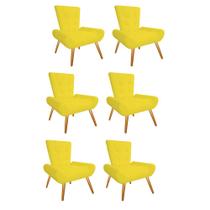 Kit 06 Poltrona Cadeira Nani Decorativa Recepção Sala De Estar Tecido Sintético Amarelo - KDAcanto Móveis
