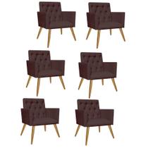 Kit 06 Poltrona Cadeira Nina Captone Decorativa Recepção Sala De Estar material sintético Marrom - KDAcanto Móveis