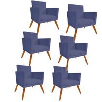 Kit 06 Poltrona Cadeira Nina Com Base Decorativa Recepção Sala De Estar material sintético Azul Marinho - DAMAFFÊ MÓVEIS