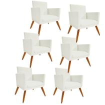 Kit 06 Poltrona Cadeira Nina Com Base Decorativa Recepção Sala De Estar material sintético Bege - DAMAFFÊ MÓVEIS