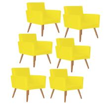 Kit 06 Poltrona Cadeira Nina Decorativa Recepção Sala De Estar material sintético Amarelo - DAMAFFÊ MÓVEIS