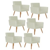 Kit 06 Poltrona Cadeira Nina Decorativa Recepção Sala De Estar material sintético Bege - DAMAFFÊ MÓVEIS