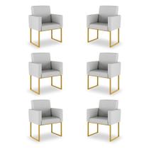Kit 06 Poltrona Escritório Linho 3 Cores- Base Ferro Dourado
