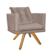 Kit 06 Poltrona Lucia Confort Base Giratória Carvalho Com Almofada Sala Recepção Escritório material sintético Bege - KDAcanto Móveis