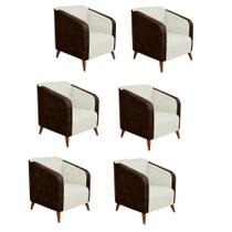 Kit 06 Poltrona Silmara Compose material sintético Nozes Decorativa 2 Lugares Sala de Estar Recepção Escritório Consultório Suede Bege - Damaffê Móveis