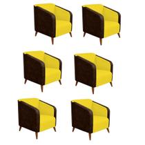 Kit 06 Poltrona Silmara Compose Tecido Sintético Nozes Decorativa Pés Madeira 2 Lugares Sala de Estar Recepção Escritório Consultório Tecido Sintéti Kit 06 Poltrona Silmara Compose Tecido Sintético Nozes Decorativa Pés Madeira 2 Lugares Sala de Estar Recepção Escritório Consultório Tecido Sintéti