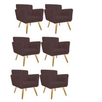 Kit 06 Poltronas Cadeira Decorativa Cloe Pé Palito Para Sala de Estar Recepção Escritório Suede Marrom - KDAcanto Móveis