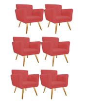 Kit 06 Poltronas Cadeira Decorativa Cloe Pé Palito Para Sala de Estar Recepção Escritório Suede Vermelho - KDAcanto Móveis