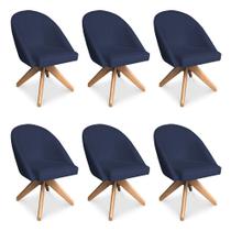 Kit 06 Poltronas Cadeira Giratória Bela Suede Azul Marinho Base de Madeira - Pallazio Kit 06 Poltronas Cadeira Giratória Bela Suede Azul Marinho Base de Madeira - Pallazio