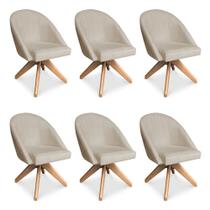 Kit 06 Poltronas Cadeira Giratória Bela Suede Base de Madeira - Pallazio
