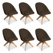 Kit 06 Poltronas Cadeira Giratória Bela Suede Marrom Base de Madeira - Pallazio Kit 06 Poltronas Cadeira Giratória Bela Suede Marrom Base de Madeira - Pallazio