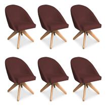 Kit 06 Poltronas Cadeira Giratória Bela Suede Marsala Base de Madeira - Pallazio