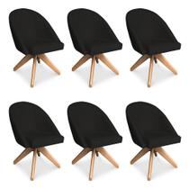 Kit 06 Poltronas Cadeira Giratória Bela Suede Preto Base de Madeira - Pallazio Kit 06 Poltronas Cadeira Giratória Bela Suede Preto Base de Madeira - Pallazio