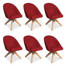 Kit 06 Poltronas Cadeira Giratória Bela Suede Vermelho Base de Madeira - Pallazio Kit 06 Poltronas Cadeira Giratória Bela Suede Vermelho Base de Madeira - Pallazio