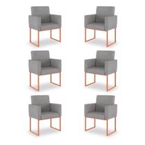 Kit 06 Poltronas cor Cinza para Recepção- Base de Ferro Rosé