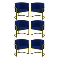 Kit 06 Poltronas Lua Sala Decorativa Base De Ferro Gold Azul Marinho Kit 06 Poltronas Lua Sala Decorativa Base De Ferro Gold Azul Marinho