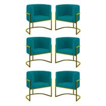 Kit 06 Poltronas Lua Sala Decorativa Base De Ferro Gold Azul Turquesa
