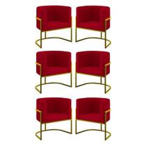 Kit 06 Poltronas Lua Sala Decorativa Base De Ferro Gold Vermelho Kit 06 Poltronas Lua Sala Decorativa Base De Ferro Gold Vermelho