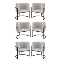 Kit 06 Poltronas Lua Sala Decorativa Base Ferro Black material sintético Cor:bege Bege Kit 06 Poltronas Lua Sala Decorativa Base Ferro Black material sintético Cor:bege Bege
