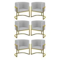 Kit 06 Poltronas Lua Sala Decorativa Base Ferro Gold Bouclê