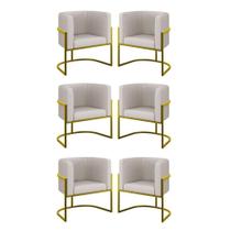 Kit 06 Poltronas Lua Sala Decorativa Base Ferro Gold material sintético Bege Kit 06 Poltronas Lua Sala Decorativa Base Ferro Gold material sintético Bege