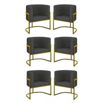 Kit 06 Poltronas Lua Sala Decorativa Base Ferro Gold material sintético Cinza Kit 06 Poltronas Lua Sala Decorativa Base Ferro Gold material sintético Cinza