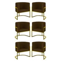 Kit 06 Poltronas Lua Sala Decorativa Base Ferro Gold material sintético Marrom Kit 06 Poltronas Lua Sala Decorativa Base Ferro Gold material sintético Marrom