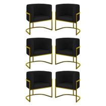 Kit 06 Poltronas Lua Sala Decorativa Base Ferro Gold material sintético Preto Kit 06 Poltronas Lua Sala Decorativa Base Ferro Gold material sintético Preto