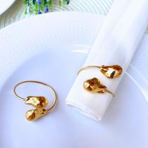 Kit 06 Porta Guardanapo Anel Mesa Posta Ouro Martelado