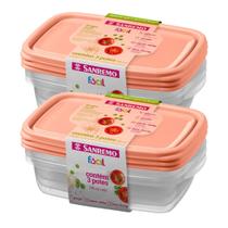 Kit 06 Potes 785ml Sanremo Hermético Micro-ondas Marmita Fitness Plástico Freezer BPA Free Congelador Lava louças