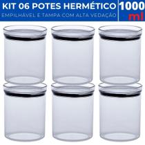 Kit 06 Potes Hermético Acrílico Redondo Lumini 1000ml Kit 06 Potes Hermético Acrílico Redondo Lumini 1000ml