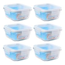 Kit 06 Potes Herméticos 520ml Tampa Com Trava Retangular