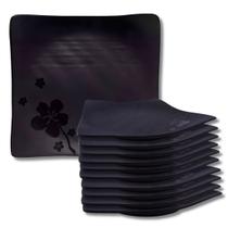 Kit 06 Prato Kanpai Premium Raso Quadrado Preto de Melamina 22,9cm Comida Japonesa - Bestfer