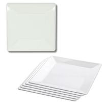 Kit 06 Prato Raso Quadrado Branco de Melamina 20cm Leve Resistente - Bestfer