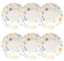 Kit 06 Pratos Fundos de Sopa 21cm Branco Color Birds