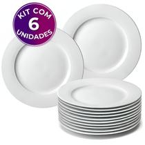 Kit 06 Pratos Raso Redondo Branco de Melamina Plástico Resistente 28cm Leve - Bestfer