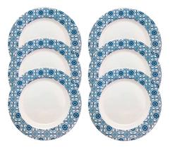 Kit 06 Pratos Rasos Decorados Melamina 25cm Branco - 1010COR