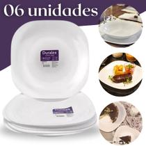 Kit 06 Pratos Vidro Branco Quadrado Temperado Resistente Aparelho de Jantar